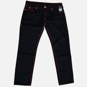 NWT True Religion Jeans Mens 38x32 Geno Big T Flap Slim Black Rinse Stretch